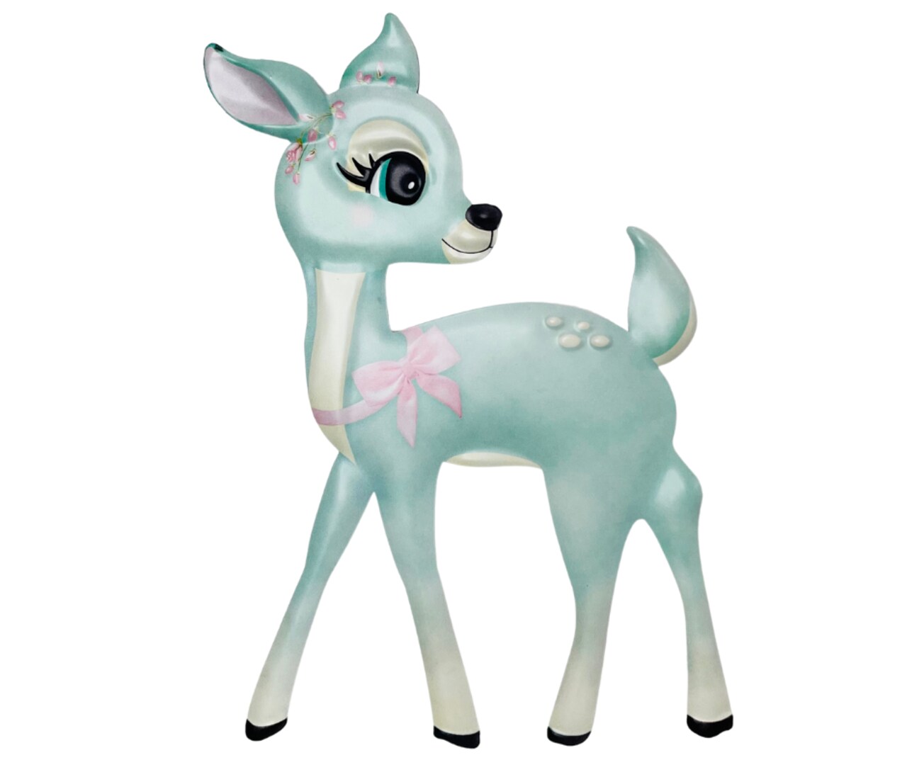 Enchanting 9.5"Lx13"H Embossed Metal Christmas Bambi Deer Sign in Mint Green-MD079650